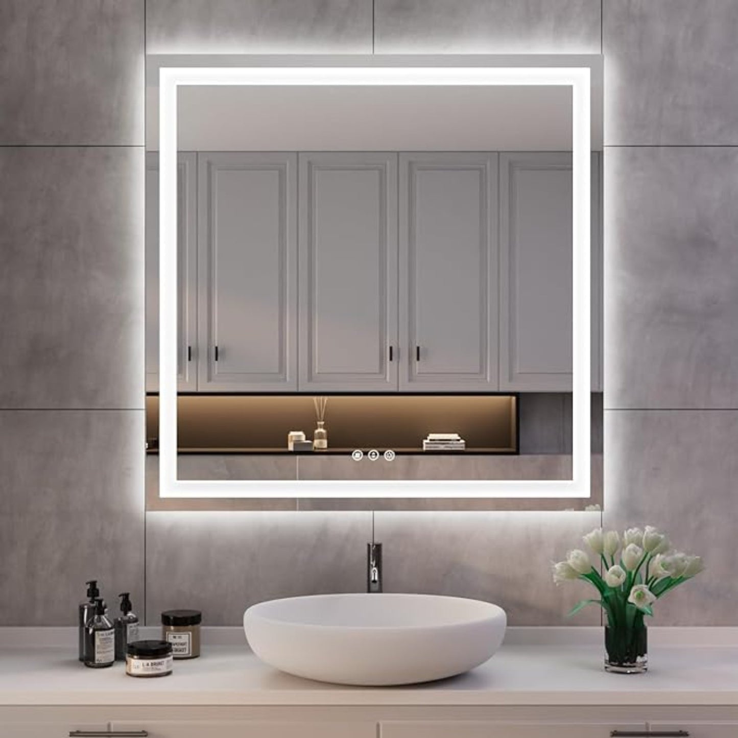 Rectangular LED Smart Vanity Mirror - Anti-Fog and Dimmable