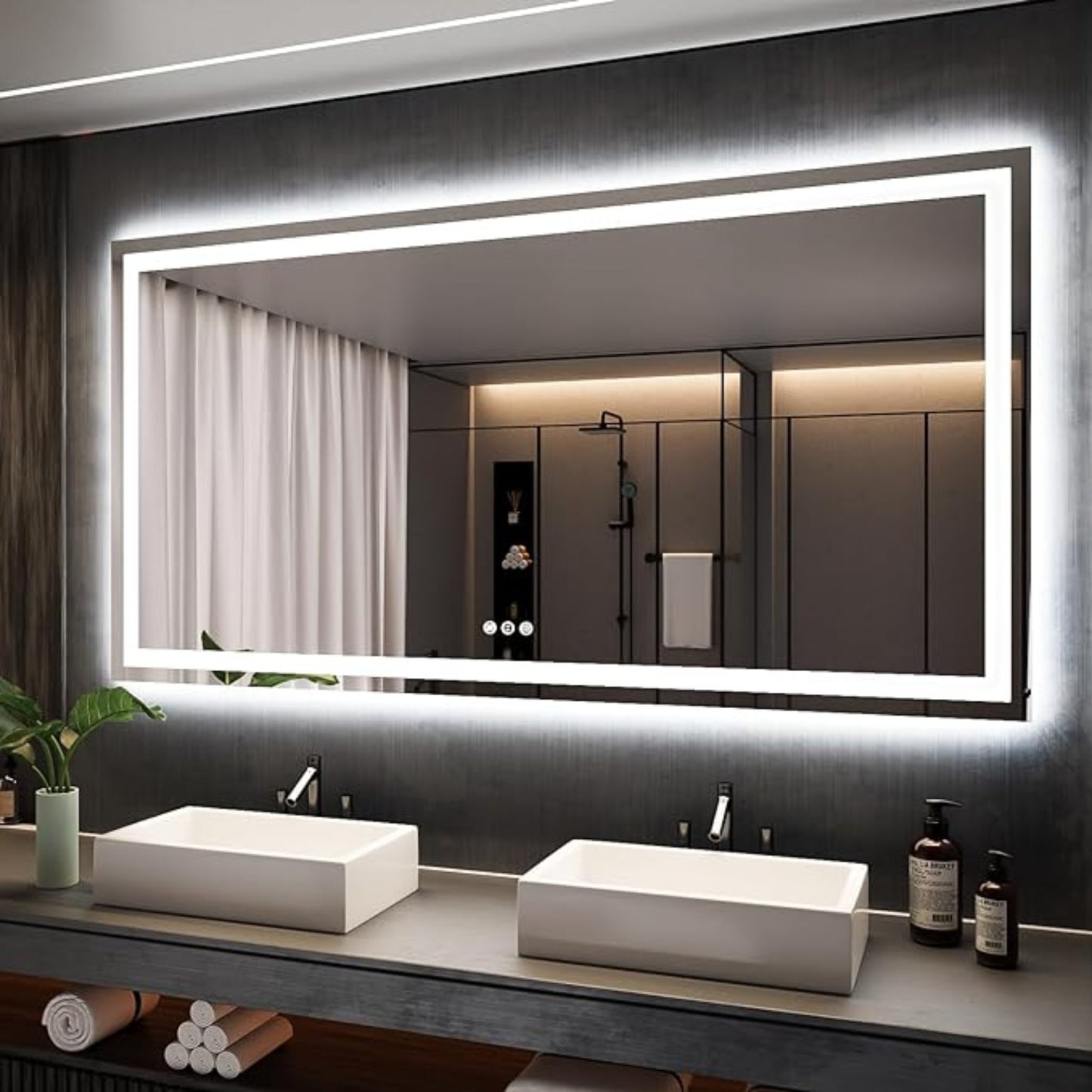 Rectangular LED Smart Vanity Mirror - Anti-Fog and Dimmable