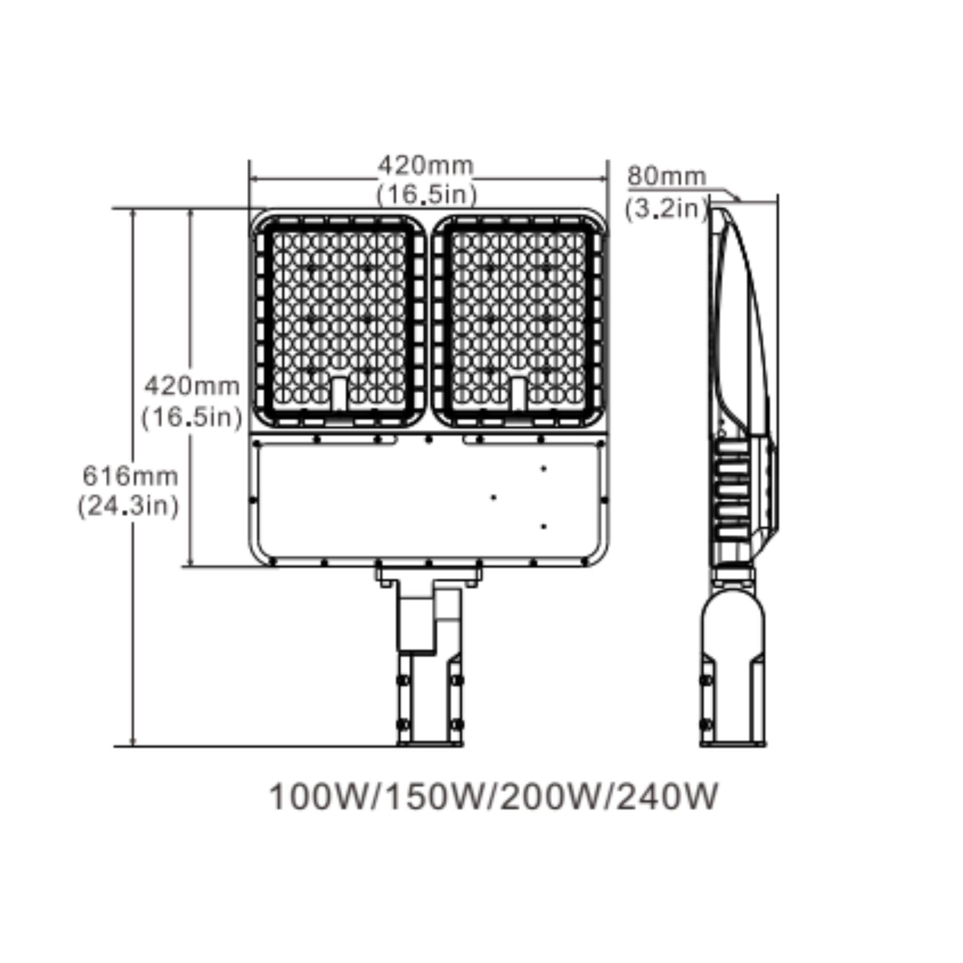 LED Area Light Adjustable Wattage/Color Temperature (Higher Wattage) Dimensions