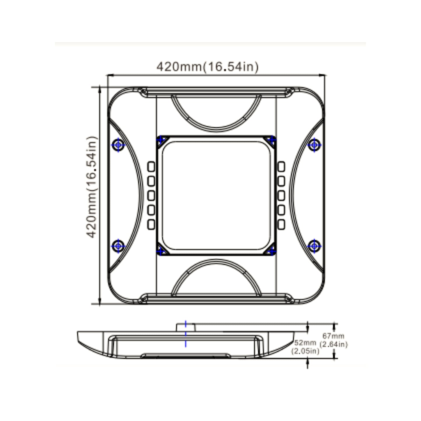 LED Canopy Light Adjustable Wattage/Color Temperature (Lower Wattage) Dimensions