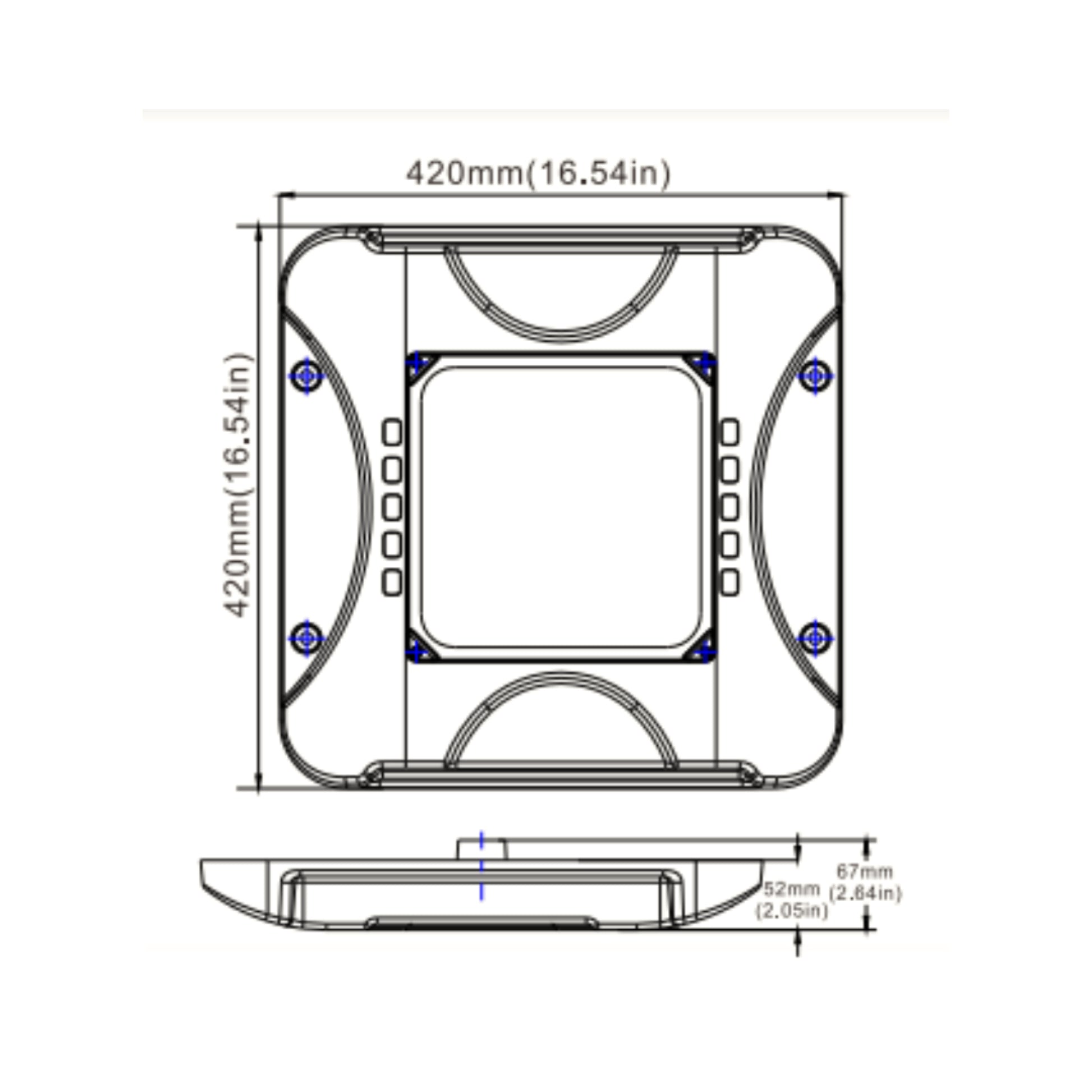 LED Canopy Light Adjustable Wattage/Color Temperature (Lower Wattage) Dimensions