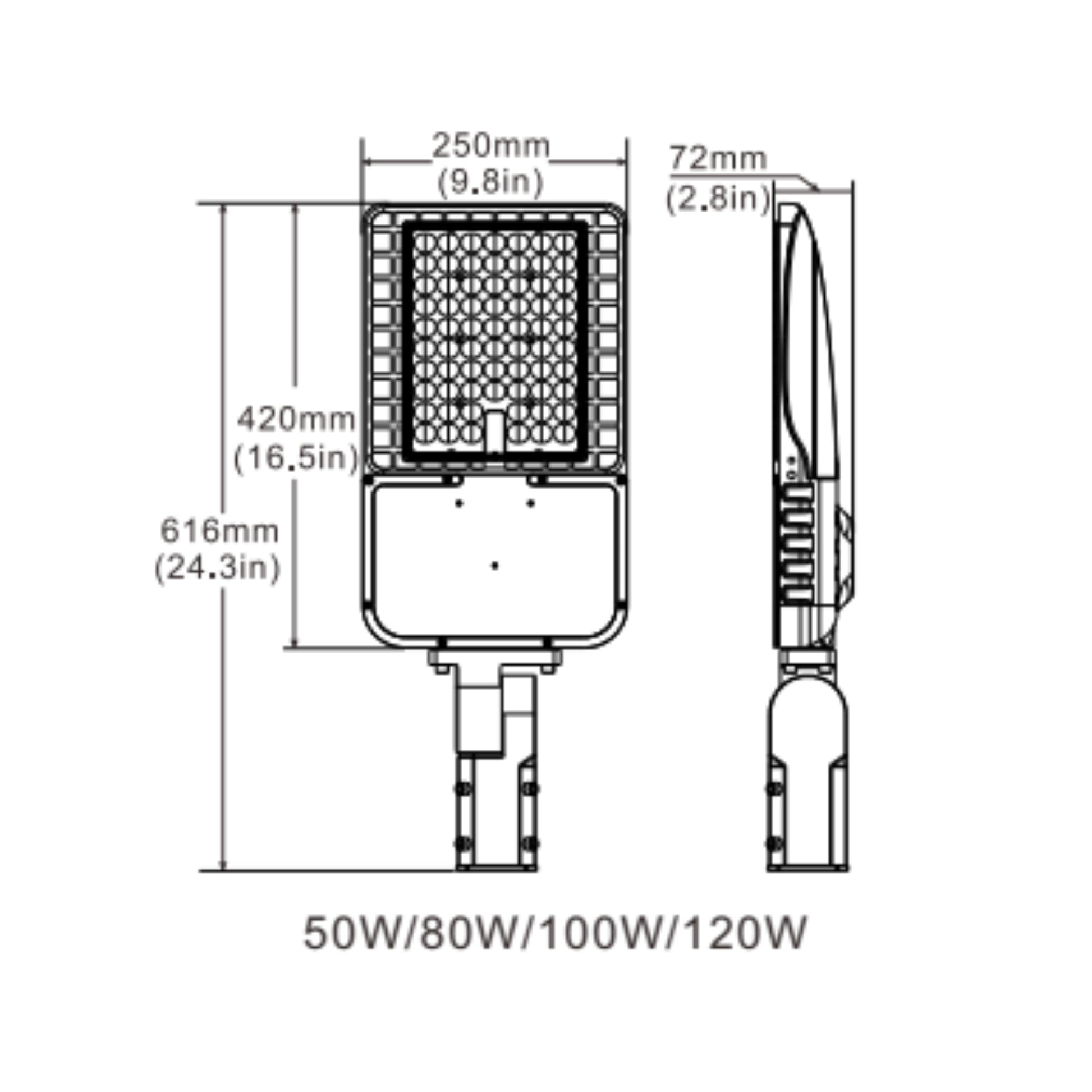 LED Area Light Adjustable Wattage/Color Temperature (Lower Wattage) Dimensions