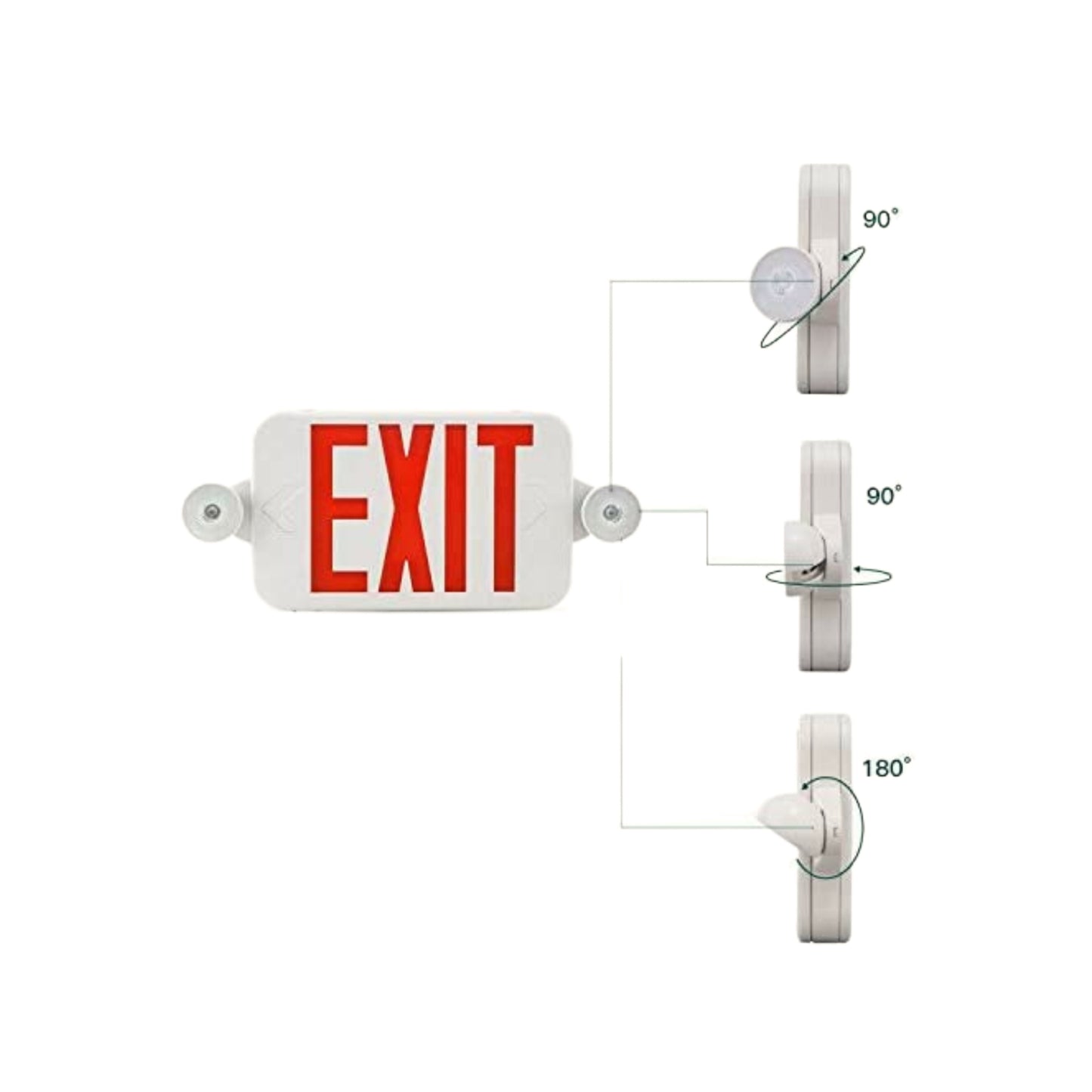 Exit Sign with Emergency LED 360 Degree Rotating Red Diagram