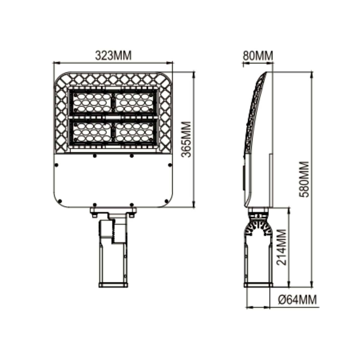 Premium Area Light Standard Voltage (100-277V) Lower Wattage 5000K CCT Dimensions